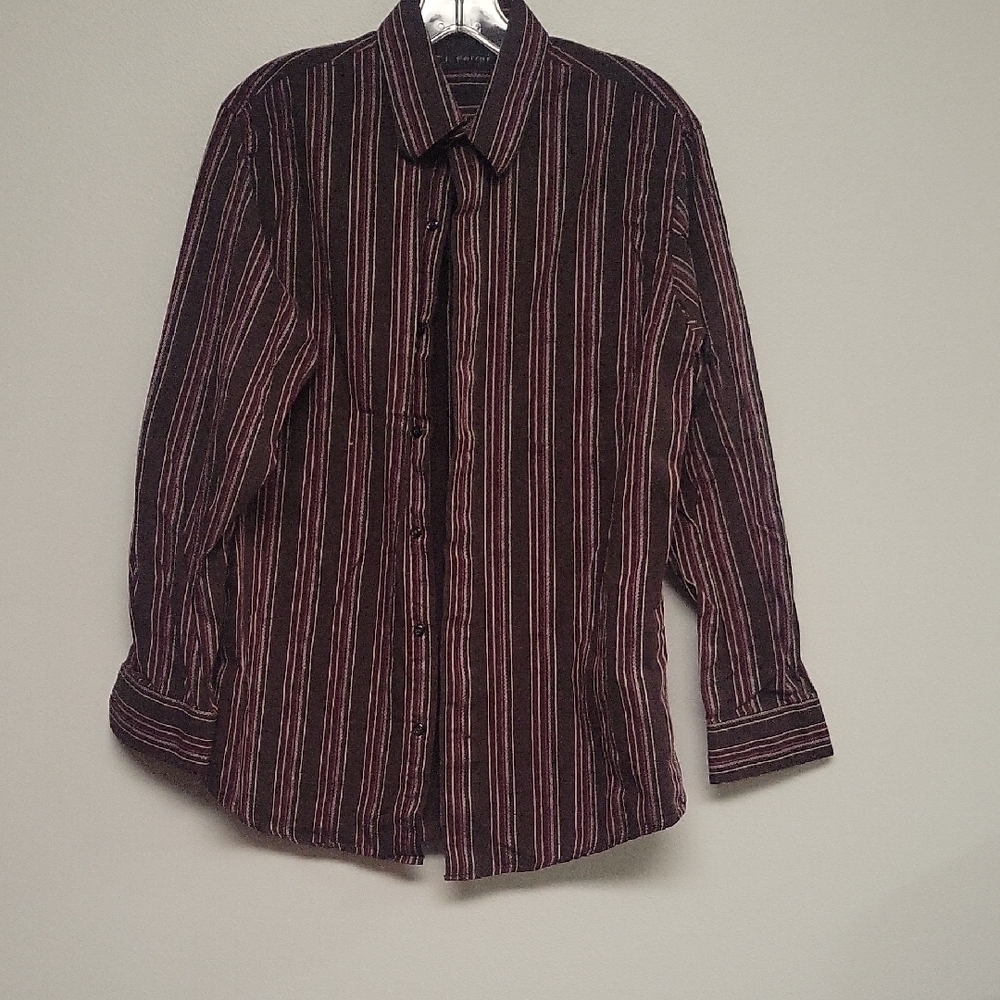 J. FERRAR Men's Dark Striped Button-Down Shirt